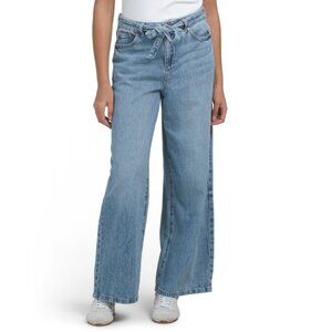 REWASH Indigo Rinse Belted Baggy Wide Leg Jeans